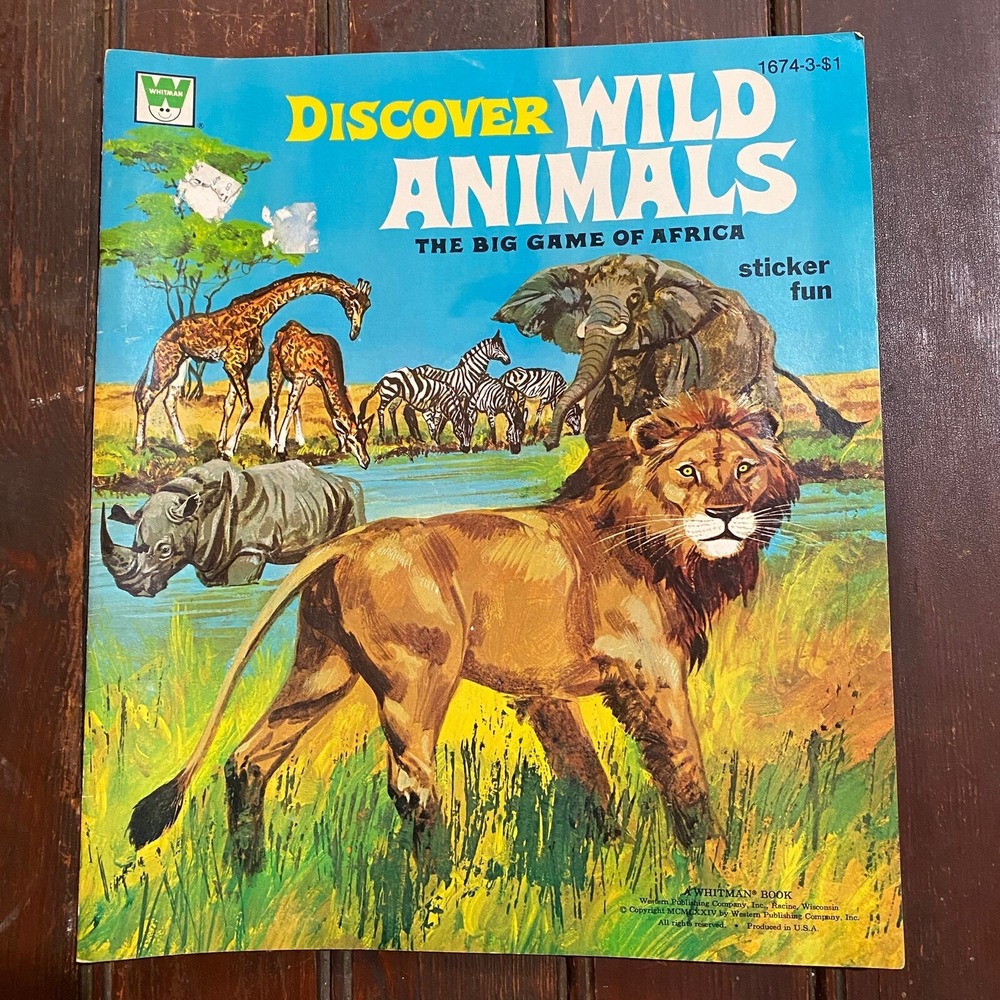 1974 Whitman #1674-3 Discover Wild Animals Big Game of Africa Sticker Fun Unused